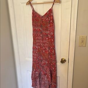 Red floral midi dress